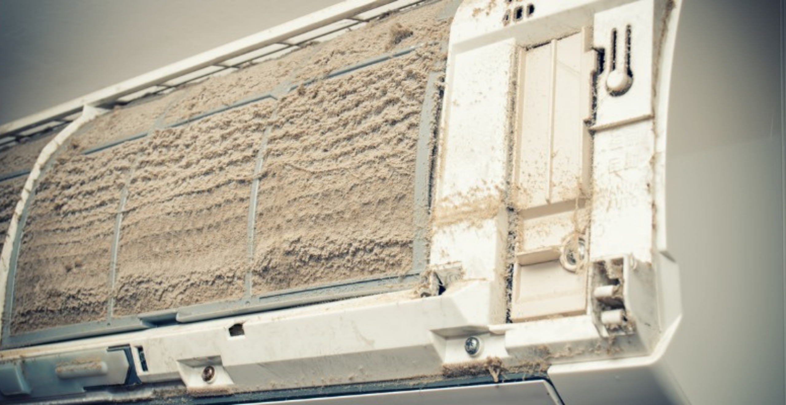 Dirty air conditioner unit requiring cleaning and maintenance on Sunshine Coast