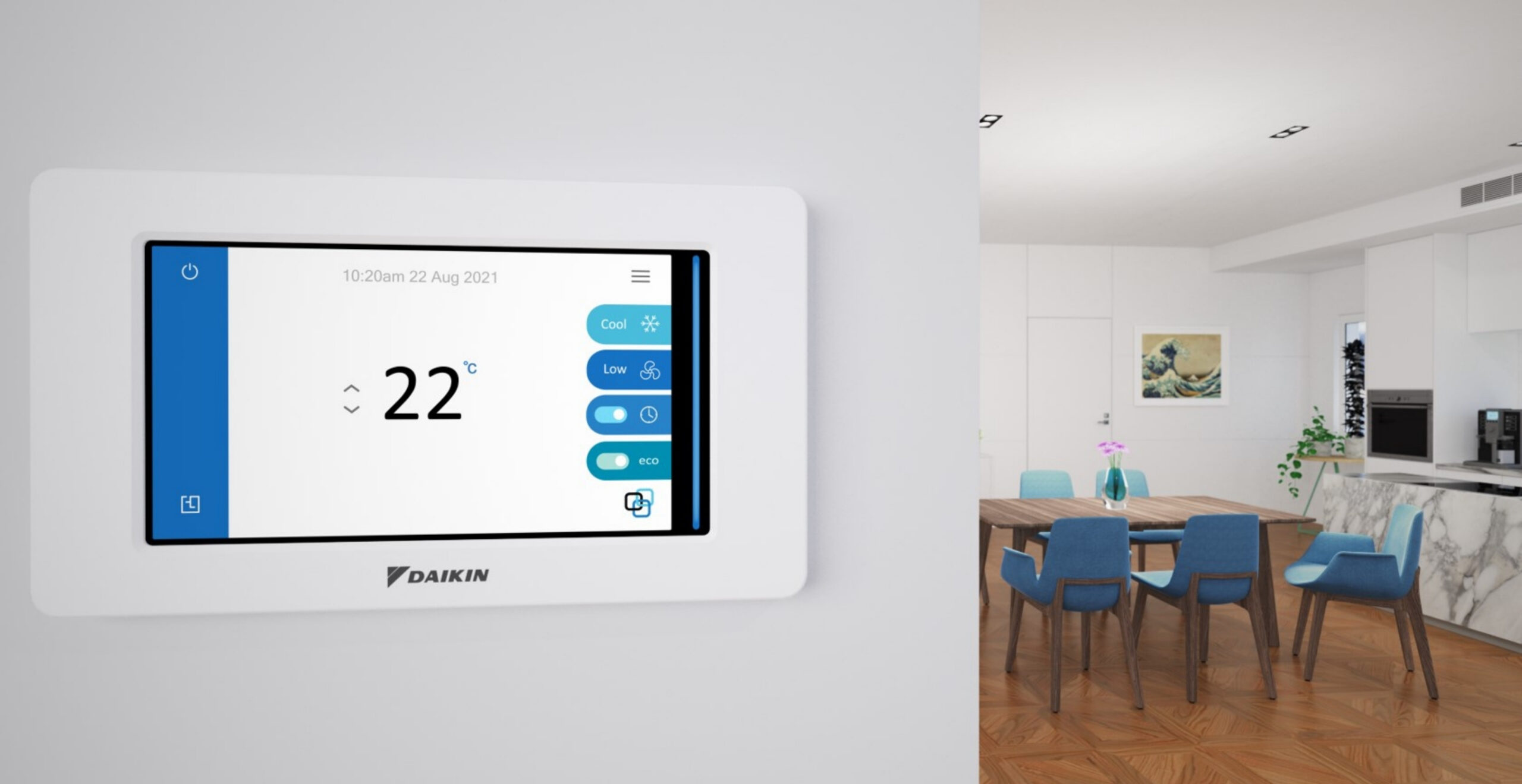 Daikin smart thermostat display on the Sunshine Coast, showing digital climate control settings