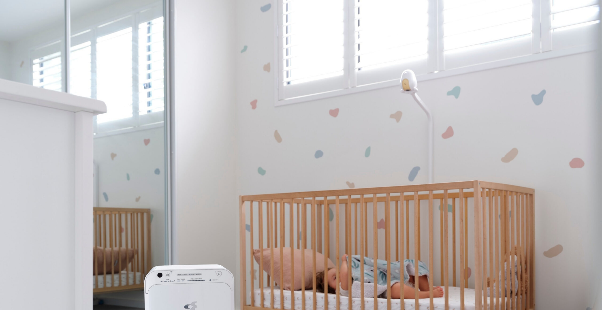 Nursery with Daikin air purifier on the Sunshine Coast, providing clean air and comfort for baby's room